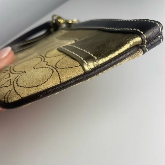 Coach Signature Gold Patchwork Y2K Wristlet - Picture 8 of 12